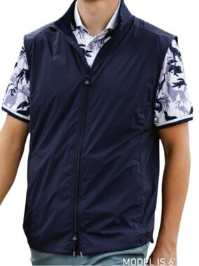 Greyson Trailwolf Vest L Blue Full Zip Lightweight Golf Performance Athletic